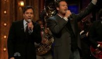 Jimmy Fallon Coerces Blake Shelton Into Singing With Him on 'Late Night'